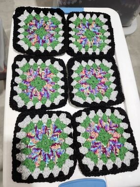 Handmade Multicolor & Green Crochet Granny Squares by Set Of 6 #11